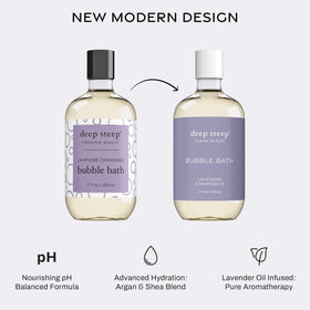 Deep Steep bubble bath Lavender Chamomile with hydrating oils shown in action on skin