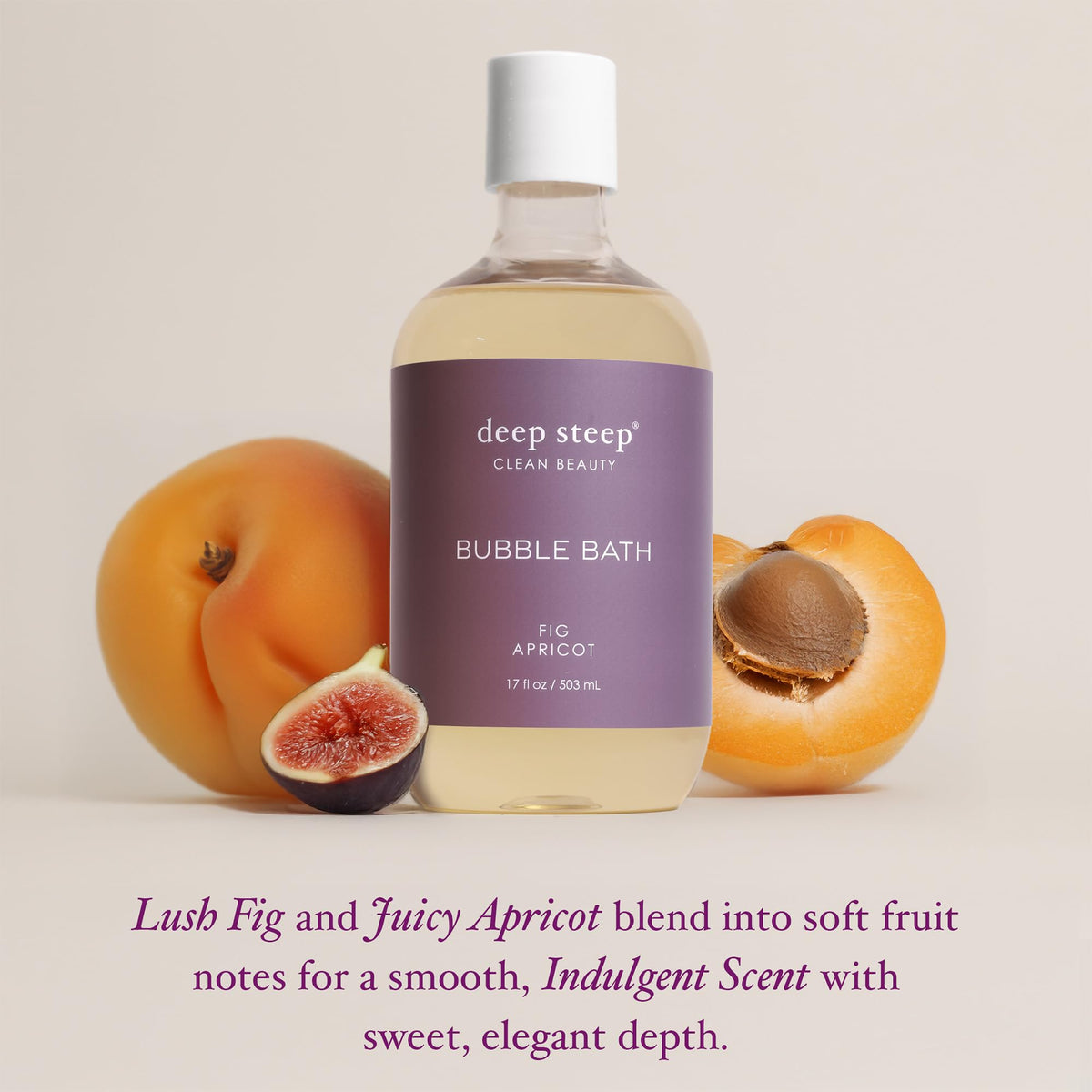 Deep Steep Fig Apricot Bubble Bath pump dispensing bubbles for easy use.