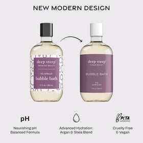 Deep Steep Fig Apricot Bubble Bath ingredients list highlights shea and oils.