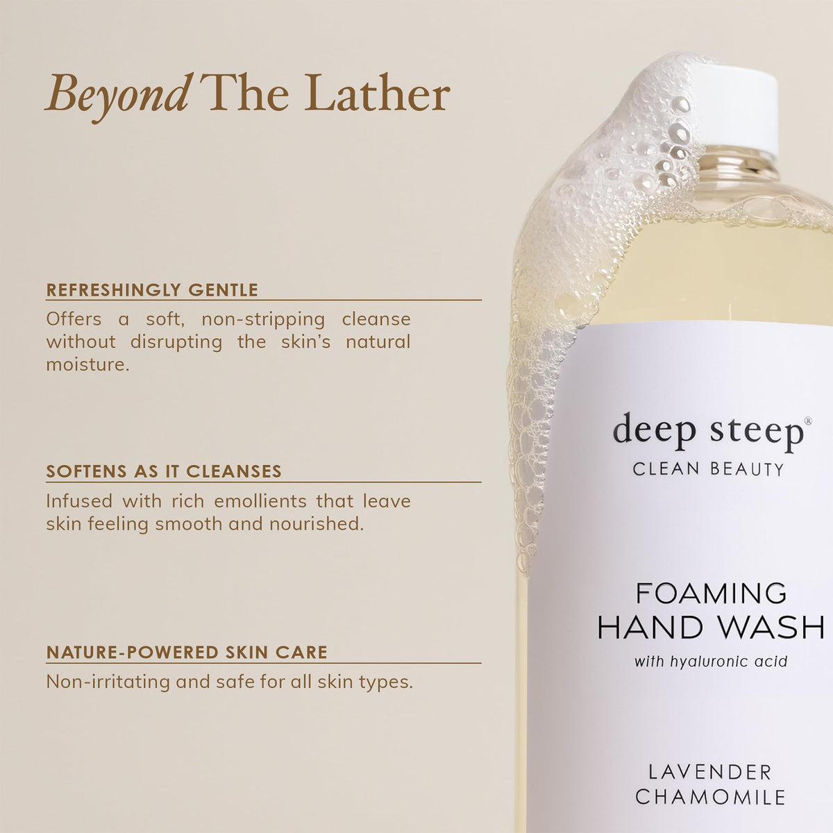 Deep Steep foaming wash grapefruit bergamot dispense-pump demonstrates easy one-hand use.