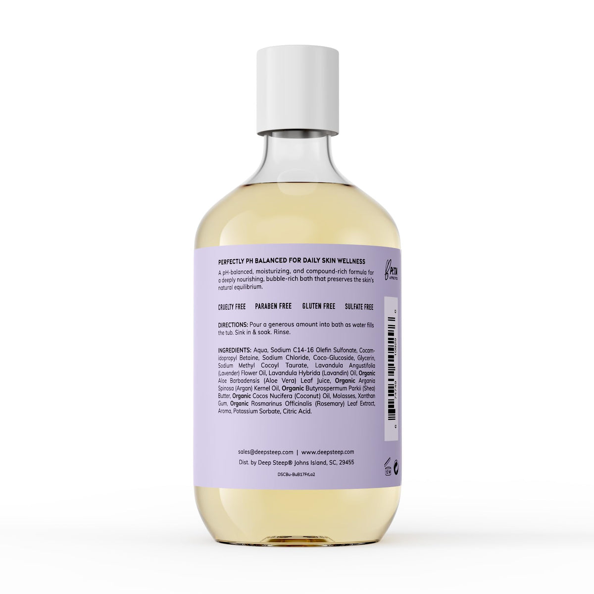 Deep Steep Fresh Lavender Bubble Bath bottle beside a serene setup