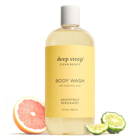 Deep Steep Grapefruit Bergamot Body Wash bottle shows hydration-focused formula for daily use