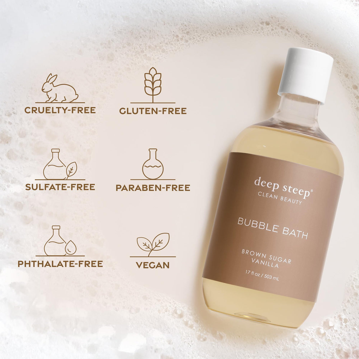 Deep Steep Grapefruit Bergamot Bubble Bath 17oz bottle on display.