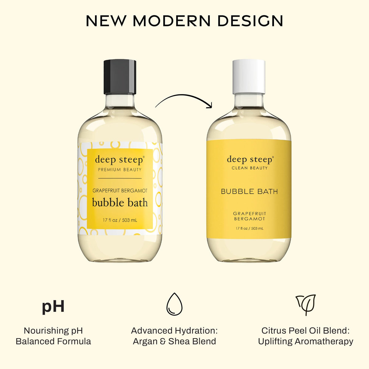 Deep Steep Grapefruit Bergamot Bubble Bath nourishing oils highlight skin hydration.