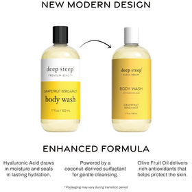 Deep Steep Grapefruit Bergamot bottle emphasizes hyaluronic acid for deep hydration