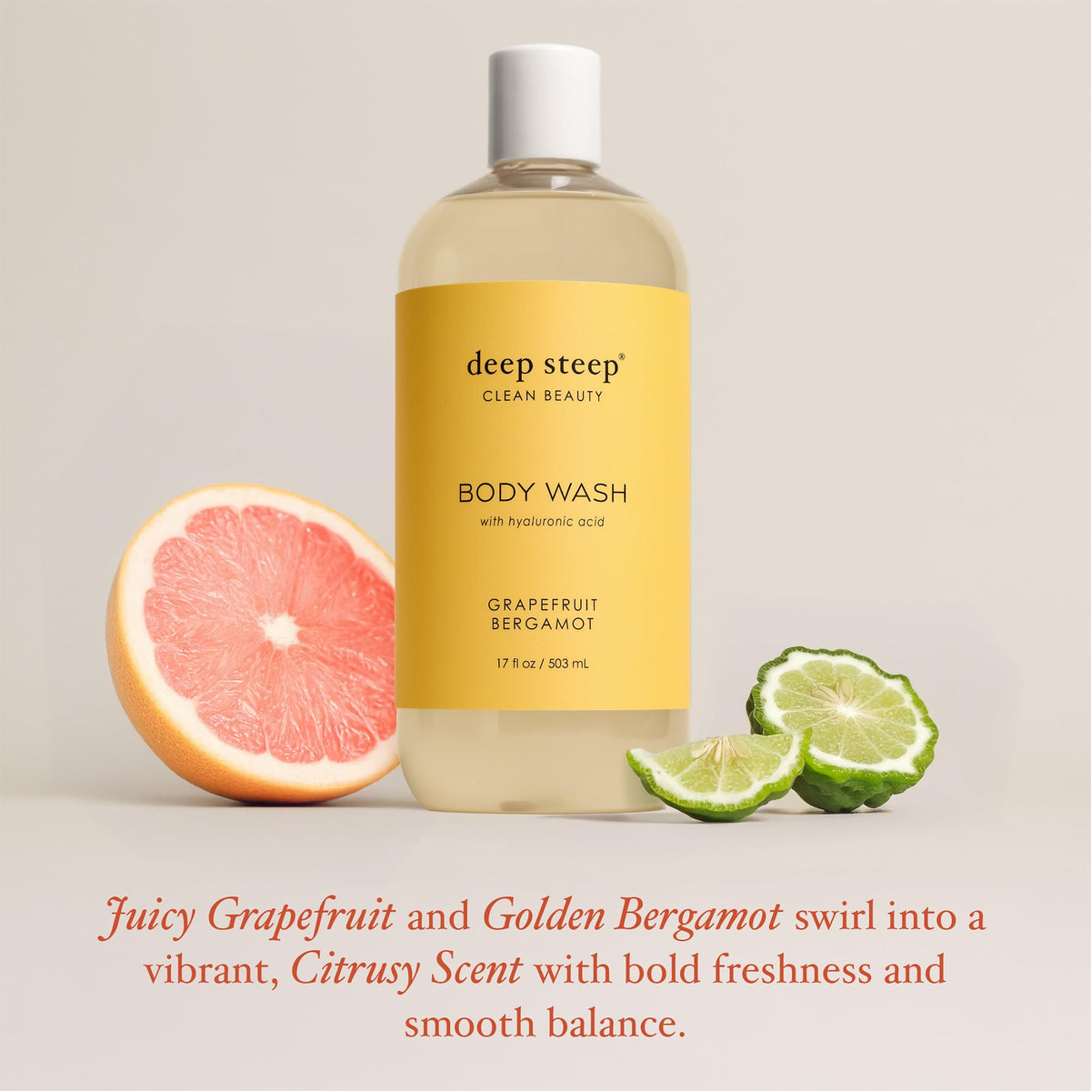 Deep Steep Grapefruit Bergamot shea butter image suggests moisture lock for all-day softness