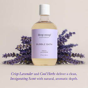 Lavender sprigs with Deep Steep bottle for aromatherapy calm