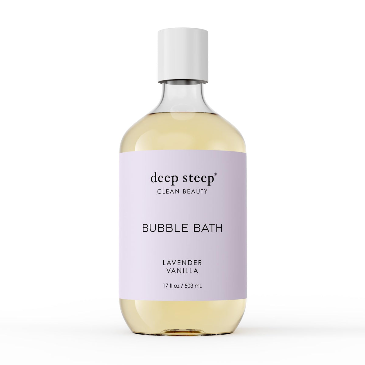 Deep Steep Lavender Vanilla Bubble Bath bottle showcases soothing aromatherapy benefits