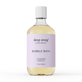 Deep Steep Lavender Vanilla Bubble Bath bottle showcases soothing aromatherapy benefits