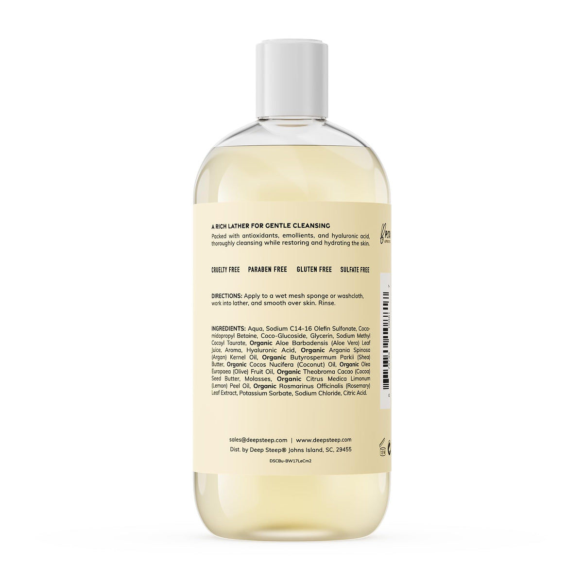 Deep Steep Lemon Cream Body Wash bottle front view showing hydrating formula