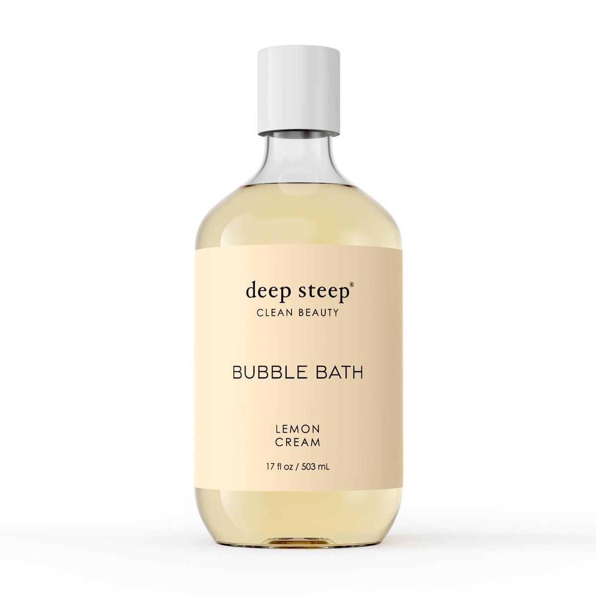 Deep Steep Lemon Cream Bubble Bath bottle showing calm bath experience for sensitive skin