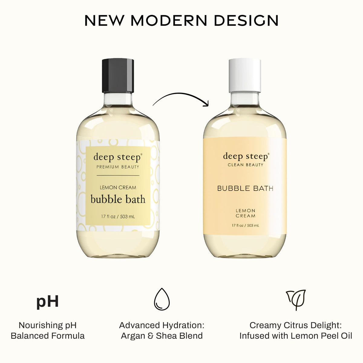 Deep Steep Lemon Cream Bubble Bath rich lather demonstrates plant-based cleansing foam