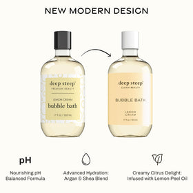 Deep Steep Lemon Cream Bubble Bath rich lather demonstrates plant-based cleansing foam