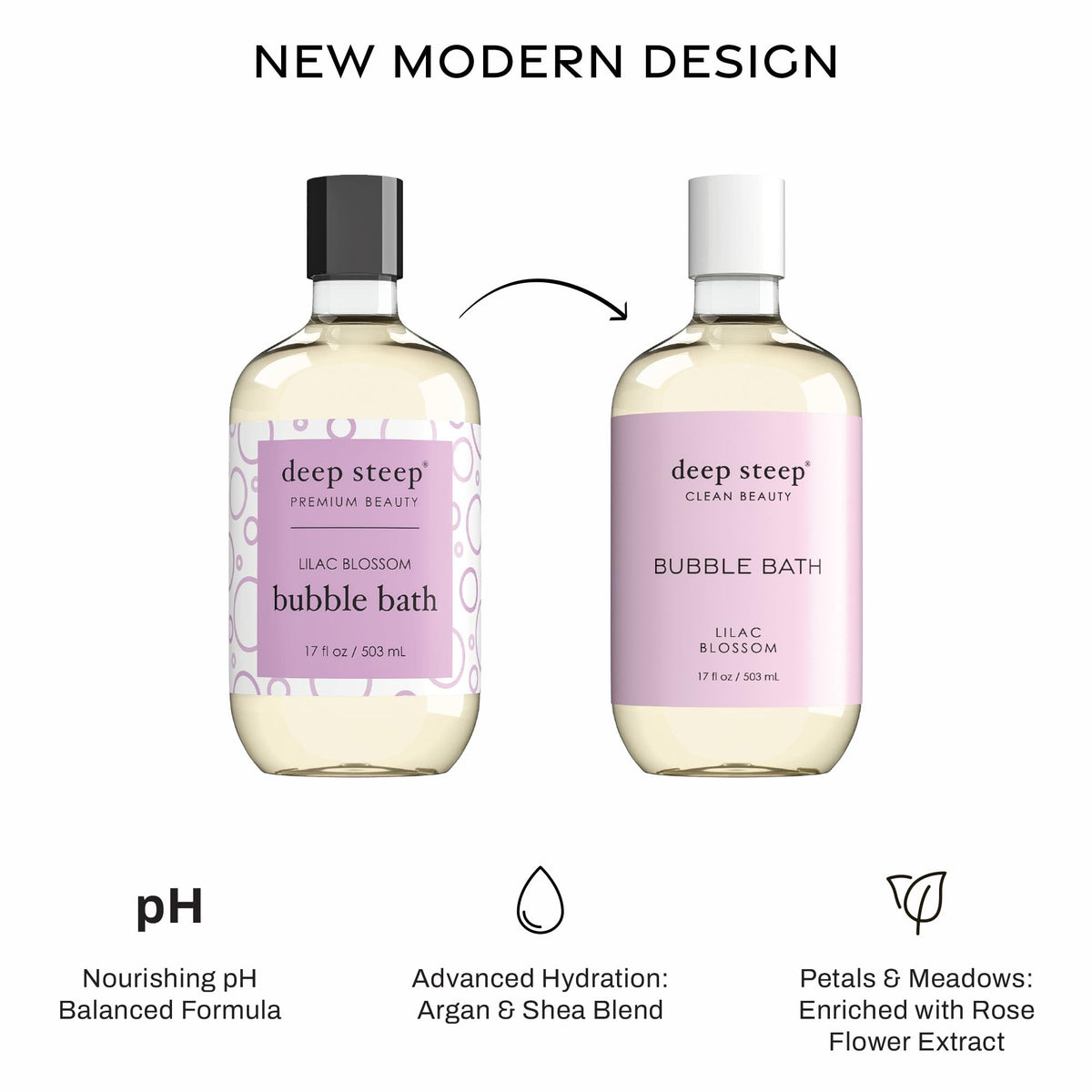 Deep Steep Lilac Blossom bottle detail emphasizing clean formula.