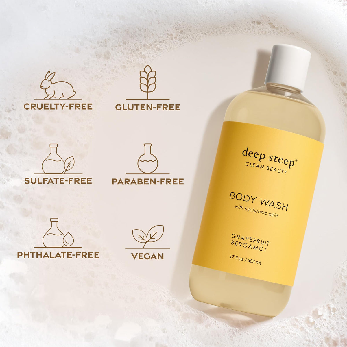 Deep Steep Lilac Blossom gentle lather shows soothing bath time ritual.