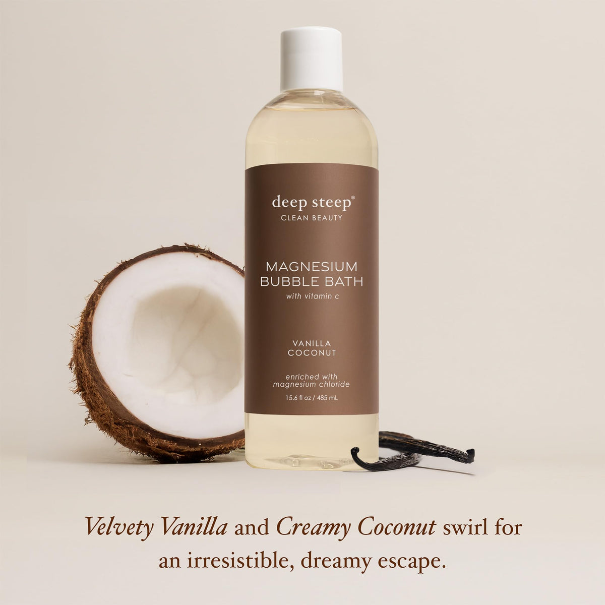 Close-up of silky bubbles from Deep Steep enriched with coconut and argan oils