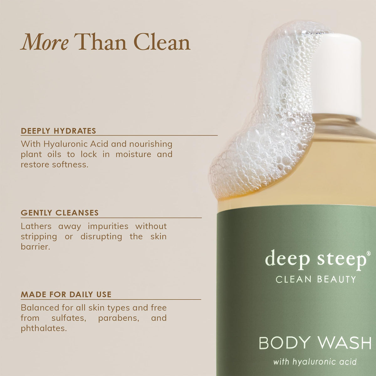 Aloe vera slice beside Deep Steep Rosemary Mint wash bottle