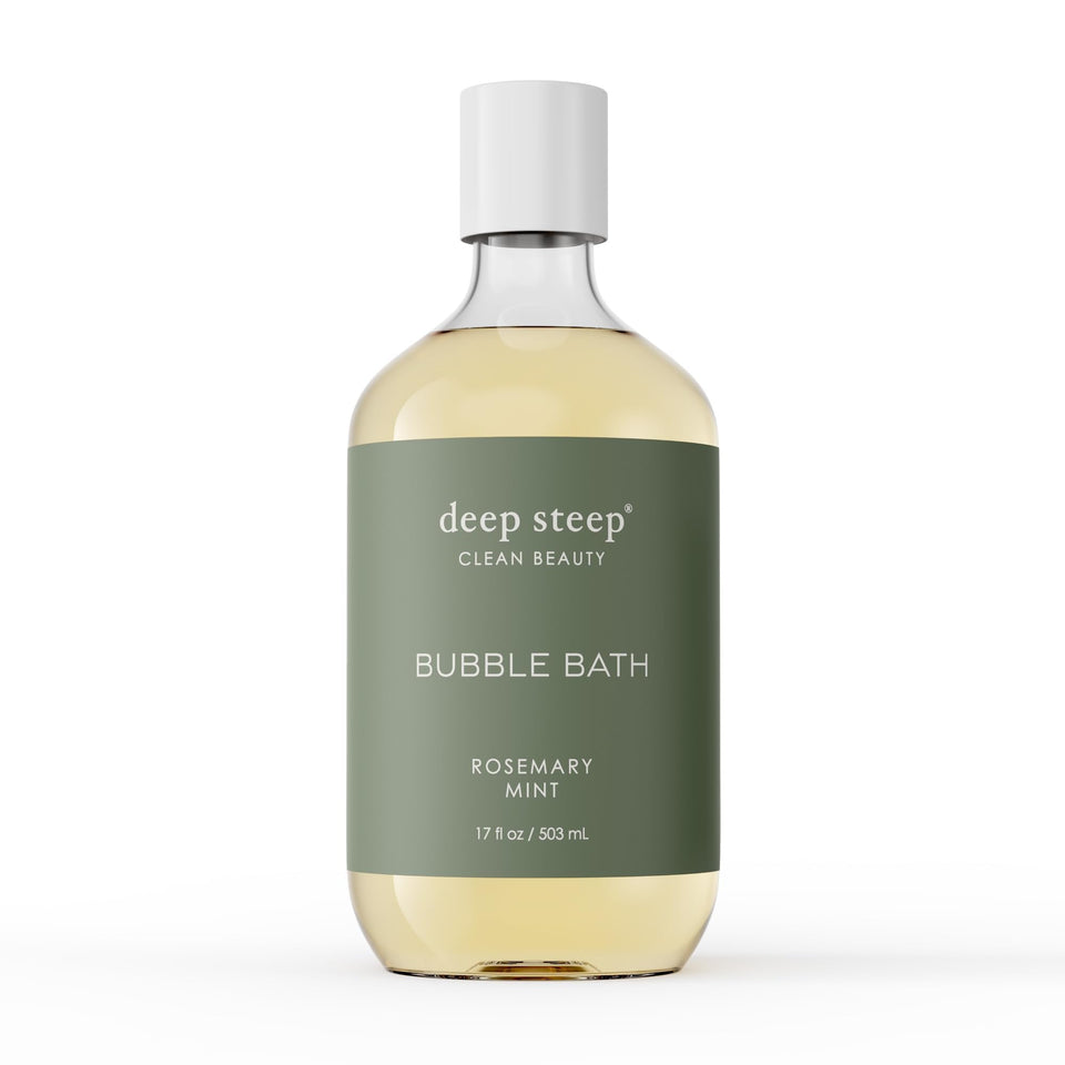 Deep Steep Rosemary Mint Bubble Bath bottle ready for a soothing soak.