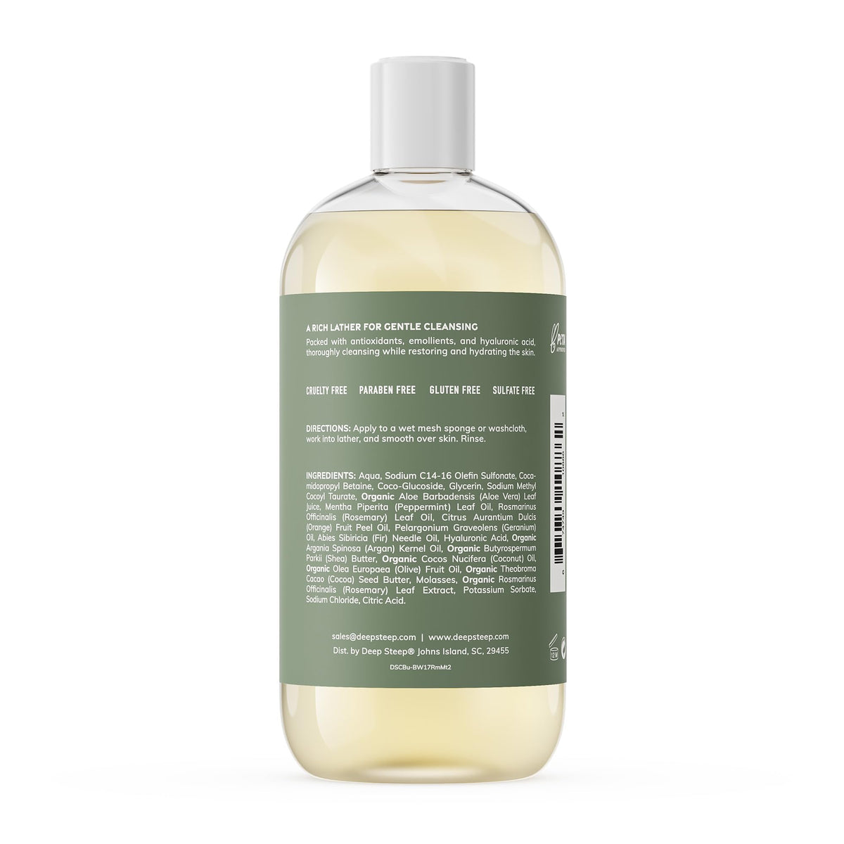 Deep Steep Rosemary Mint label closeup shows clean beauty ingredients