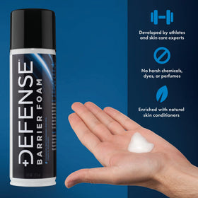 Hands applying Defense Soap Barrier Foam for quick dry-on protection.