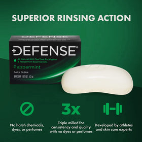 Defense Soap peppermint bar front view after workout cleanse