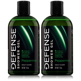 Defense Soap Peppermint Tea Tree Body Wash bottle on display for odor control and skin protection.