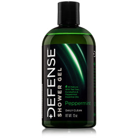 Defense Soap Peppermint Tea Tree Body Wash bottle for post-workout cleansing.