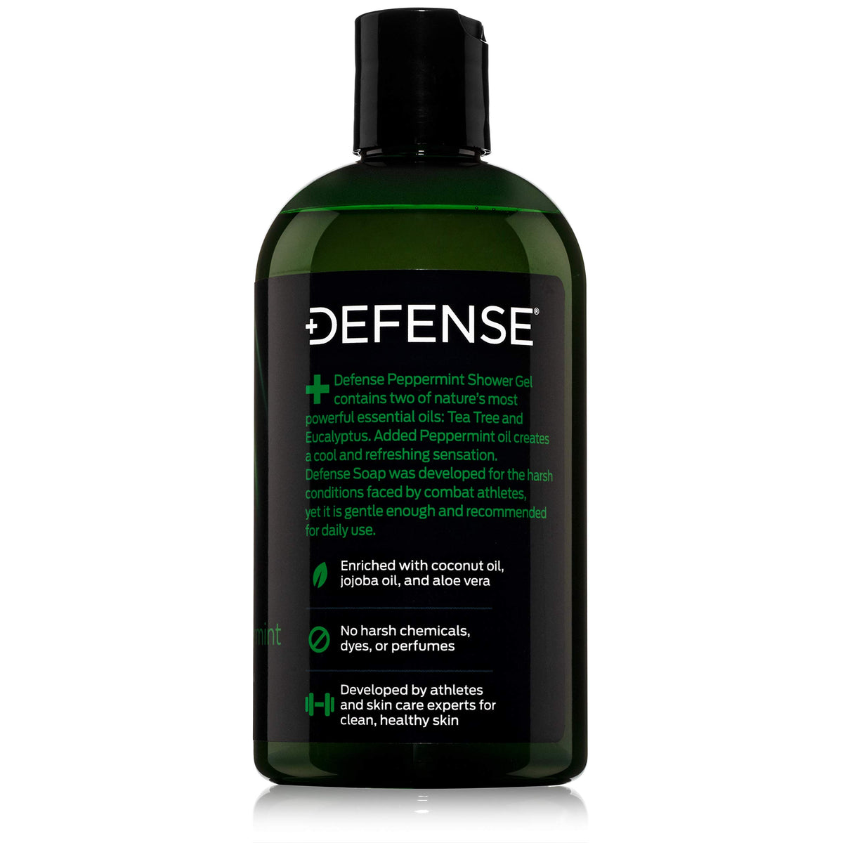Sensitive skin friendly formula is shown in Defense Soap Peppermint Tea Tree Body Wash.
