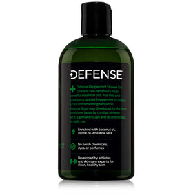 Sensitive skin friendly formula is shown in Defense Soap Peppermint Tea Tree Body Wash.