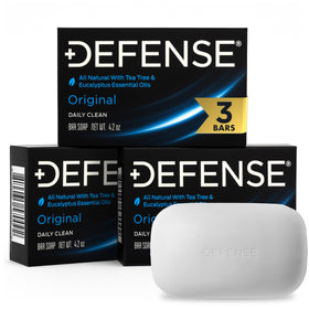 Defense Soap 3-pack tea tree bar in pack ideal for athletes' routine.