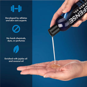 Defense Soap Tea Tree Body Wash bottle with pump delivering rich lather.