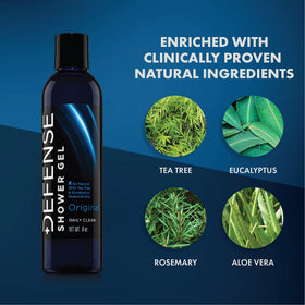 Defense Soap Tea Tree Body Wash packaging close-up showing natural ingredients.