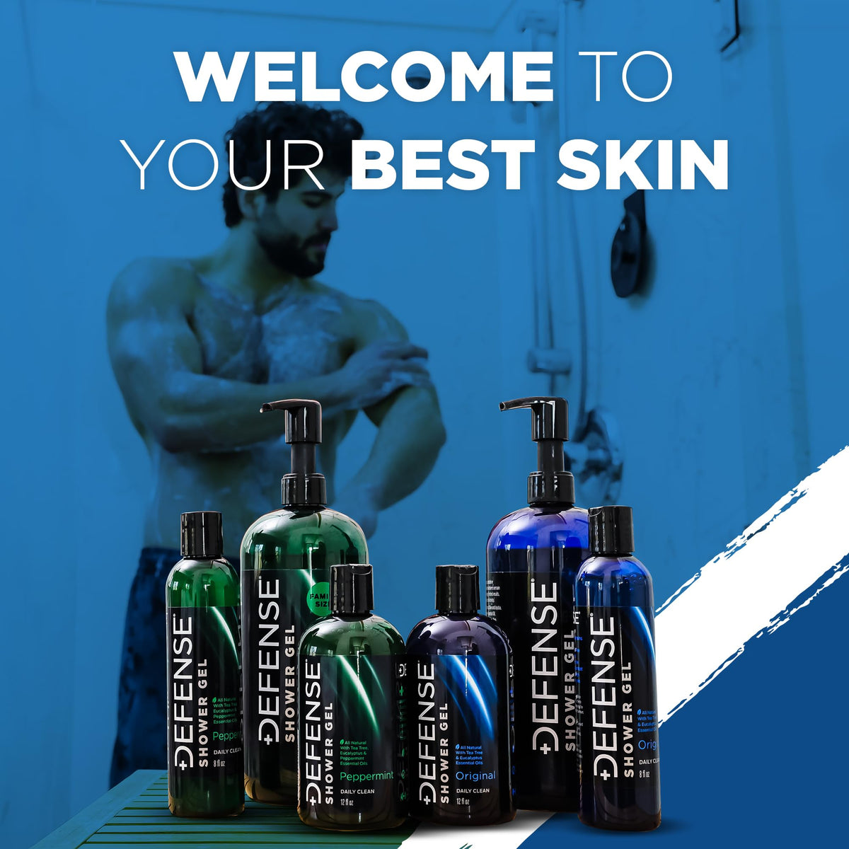 Defense Soap Tea Tree Body Wash Original ingredients close-up highlighting natural oils.