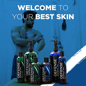 Defense Soap Tea Tree Body Wash Original ingredients close-up highlighting natural oils.
