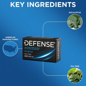 Tea tree and eucalyptus scent on Defense Soap bar offers natural aroma.