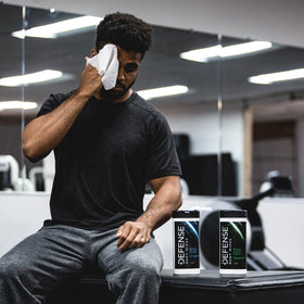 Defense Soap wipes in gym bag, ready for dirt and sweat removal.