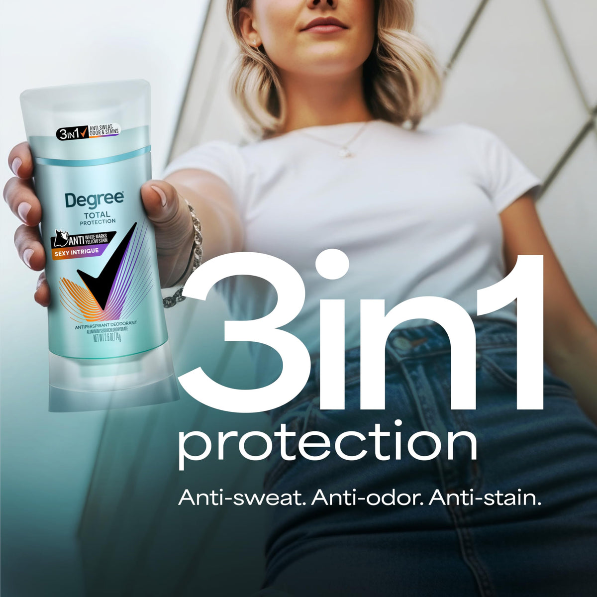 Degree invisible solid formula on skin with quick-dry feel.