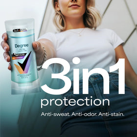 Degree invisible solid formula on skin with quick-dry feel.