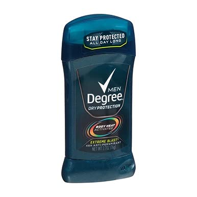 Degree Men Extreme Blast long-lasting formula for durable sweat protection.