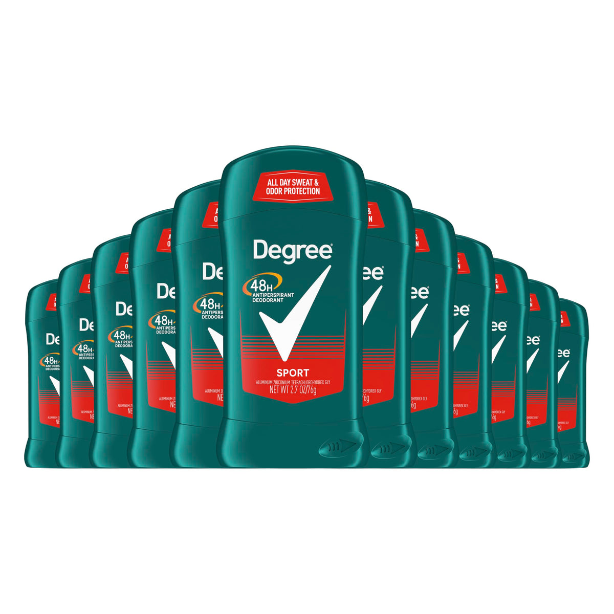 Degree Men Sport antiperspirant stick bottle showing long-lasting protection for active days