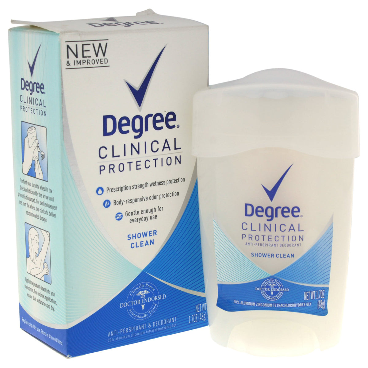 Degree Women Shower Clean deodorant bottle with long-lasting protection and fresh scent.