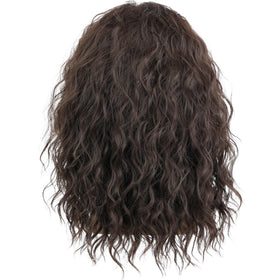 Deifor men's brown wavy wig, packaging reveals easy storage and care.