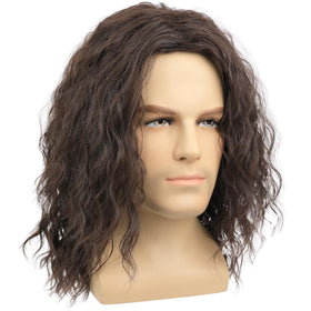 Deifor men's brown wavy wig, side view highlights realistic silhouette for daily wear.