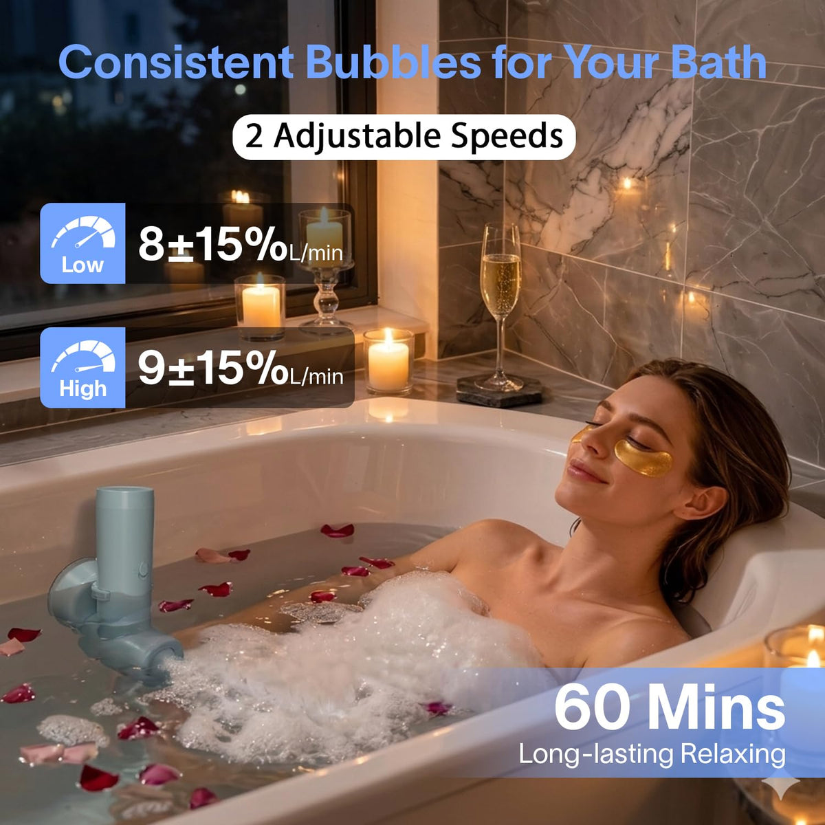 DEJUNPIOOL two-speed mode demonstrates targeted massage and relaxing bubbles.