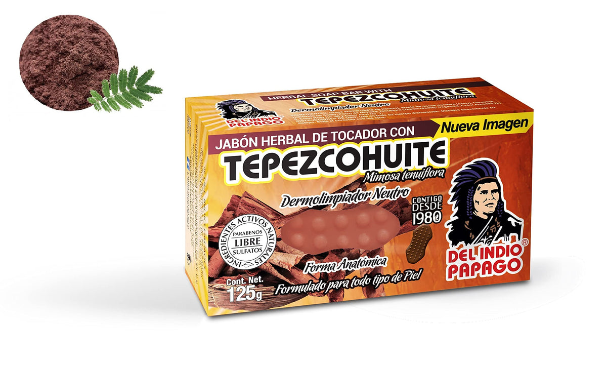 Del Indio Papago Neutral Soap Tepezcohuite 125g pack back view packaging