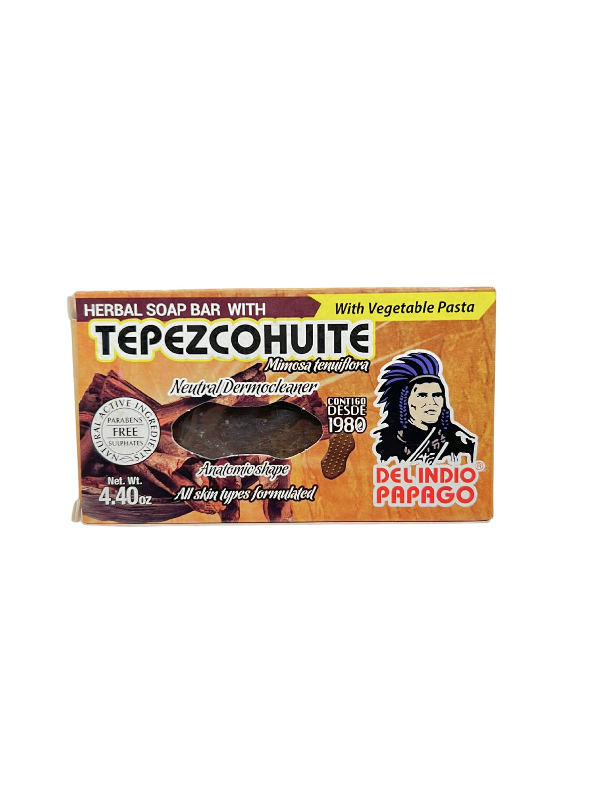 Del Indio Papago Tepezcohuite soap natural bar cleanses gently for balanced skin