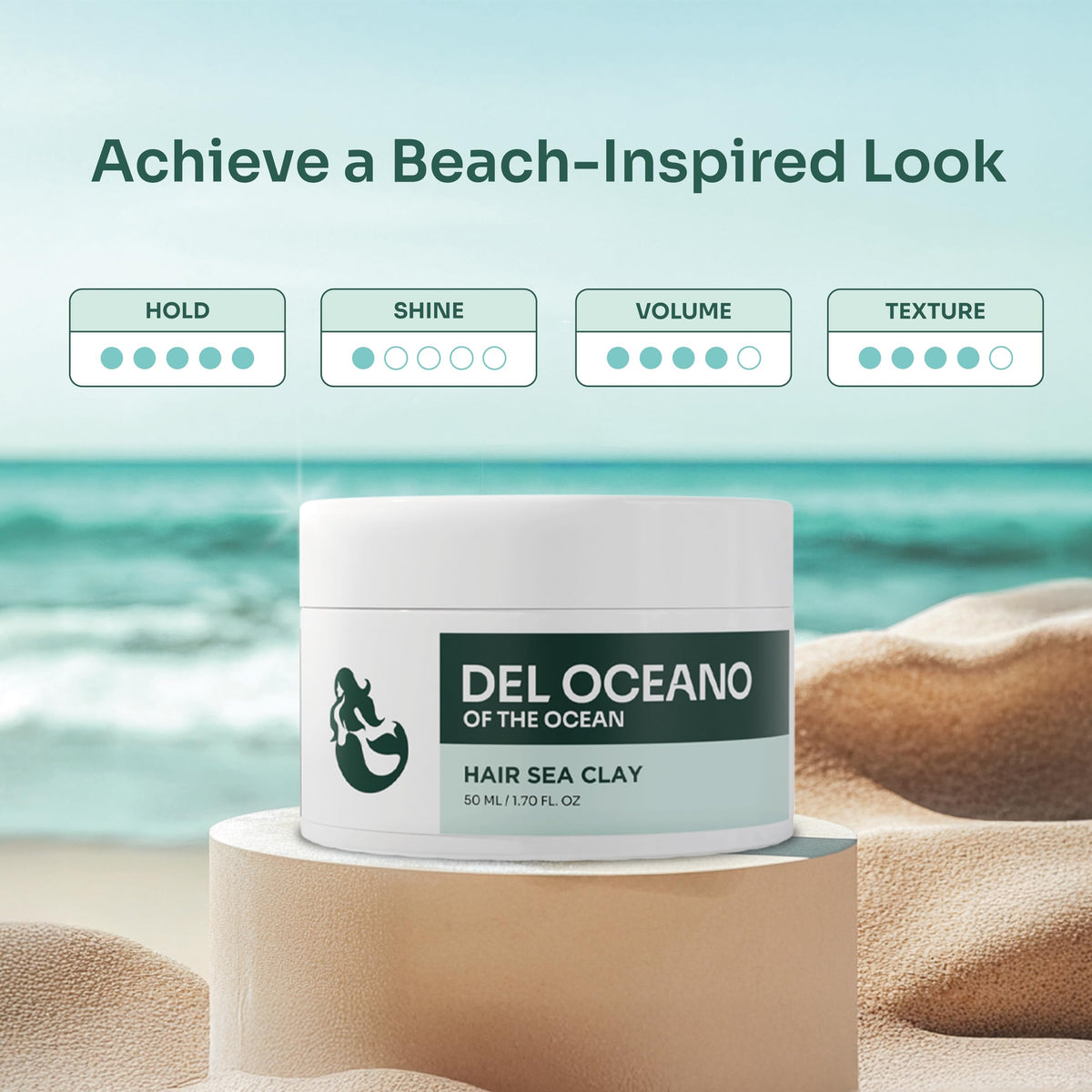Del Océano Hair Sea Clay texture offers firm, pliable control.