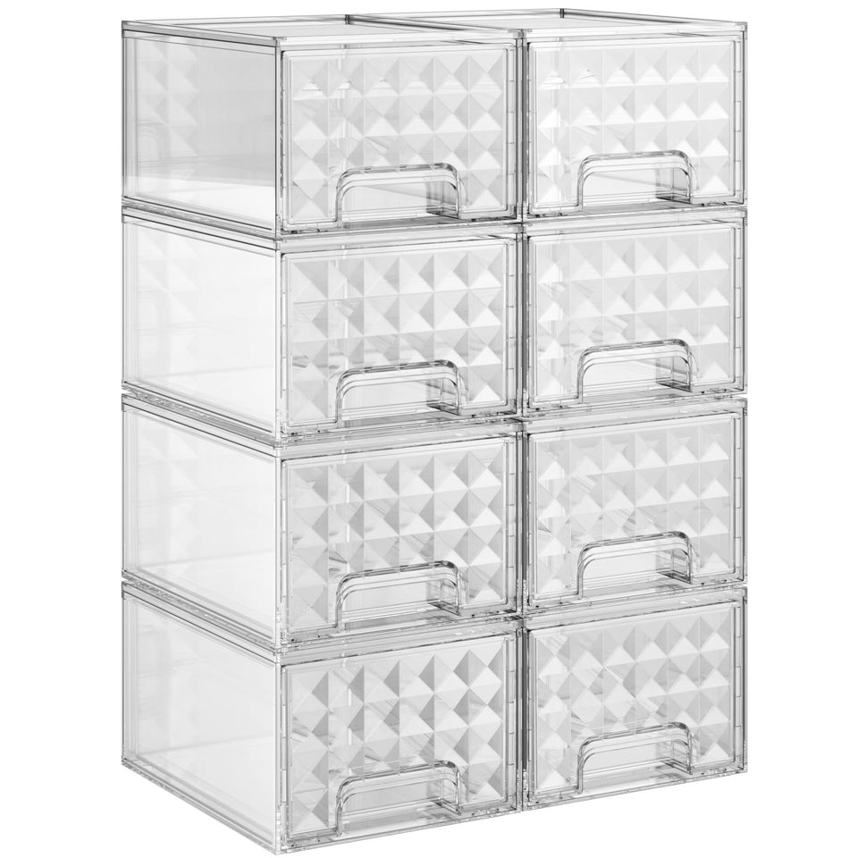 Delamu 8-pack stackable drawers during assembly for tidy vanity setup