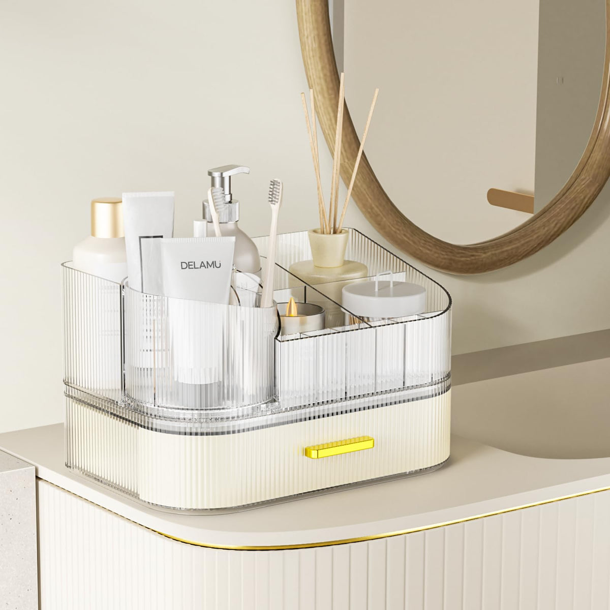 Delamu assembled vanity organizer ready to use for clutter-free surfaces