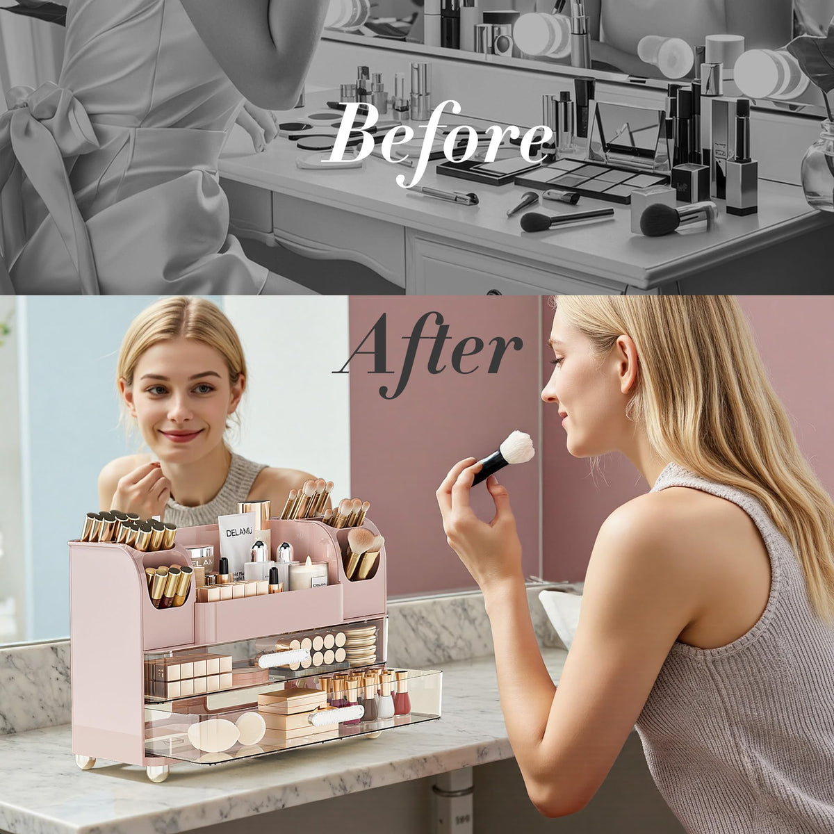 Delamu large makeup organizer eyeshadow palettes display keeps colors visible and accessible